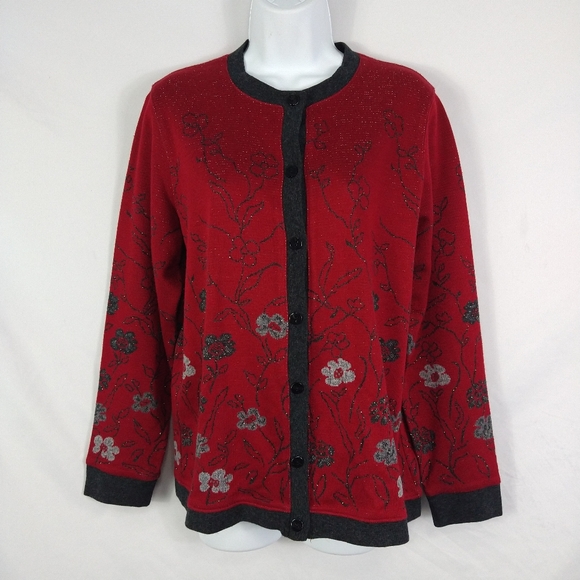Women's George Brand Red & Gray Cardigan Sweater Size 8/10 - Picture 1 of 8